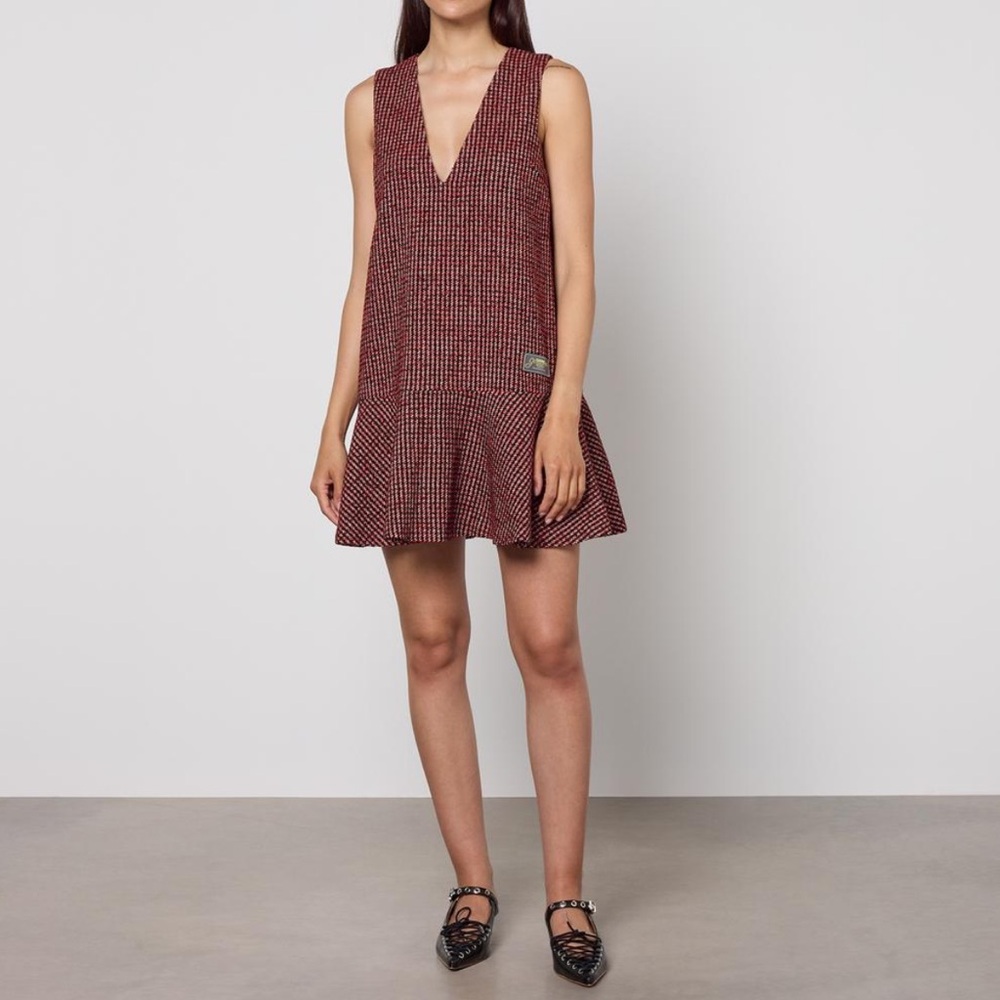 Ganni. Women's Checked Wool-Blend Mini Dress. Size 34. NWT.